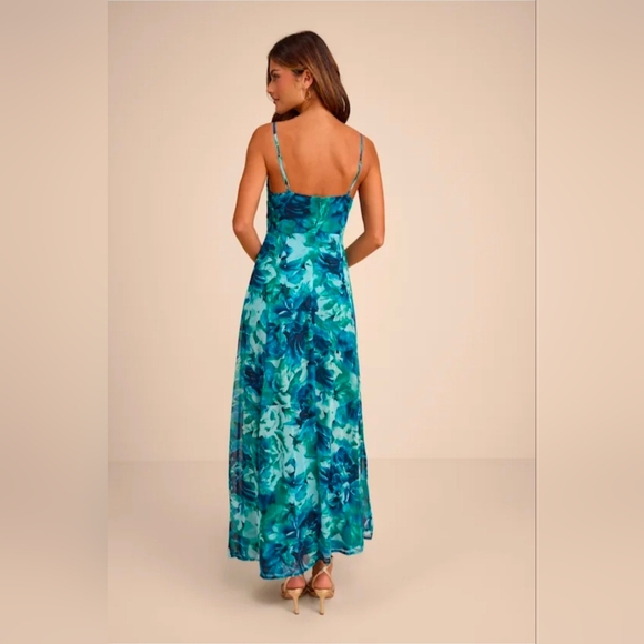 Lulu's Teal and Blue Floral Maxi Dress - Picture 2 of 2